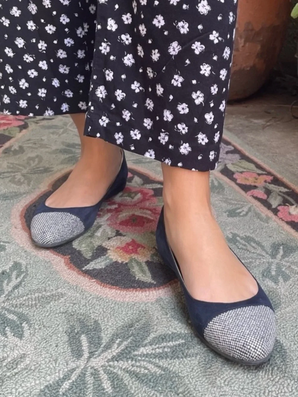 Jimmy Choo Navy Suede Pointed Toe Flats with Crystal-Embellished Caps